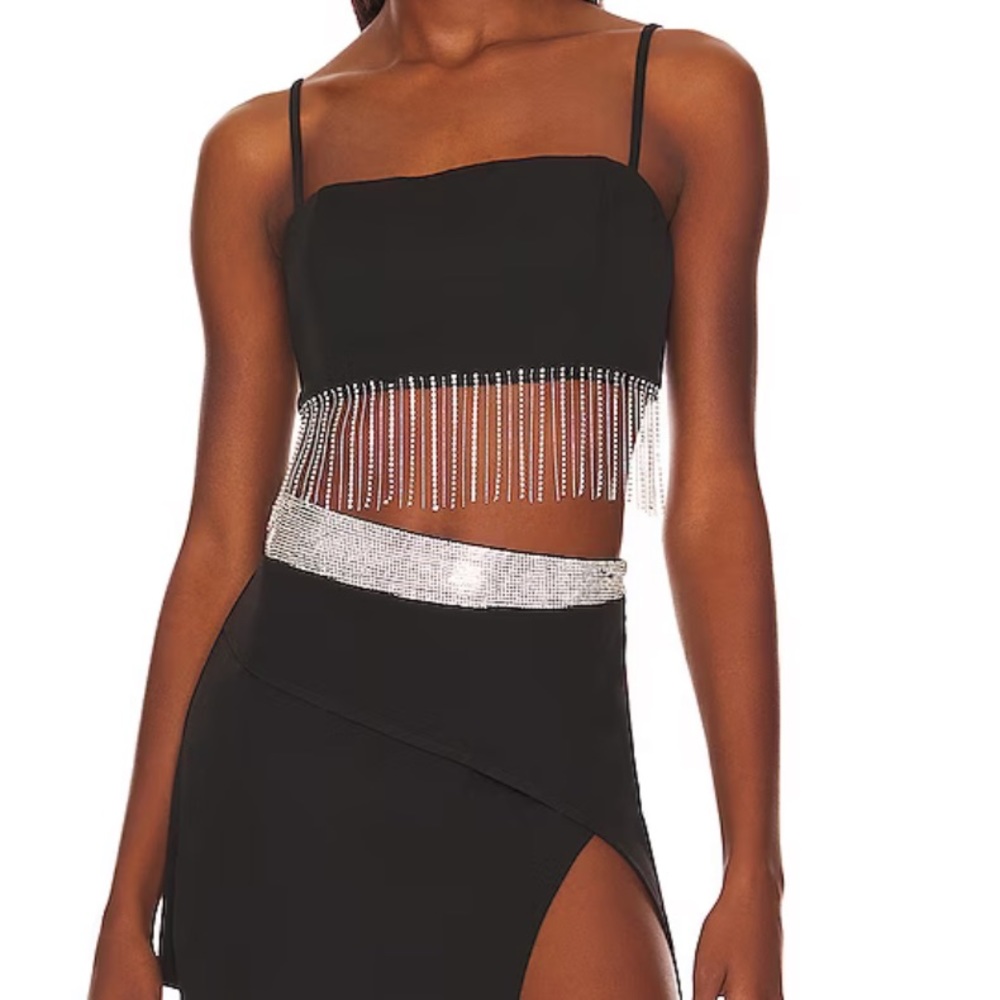 NWT Irina Crystal Fringe Top in Black! Size XXS.